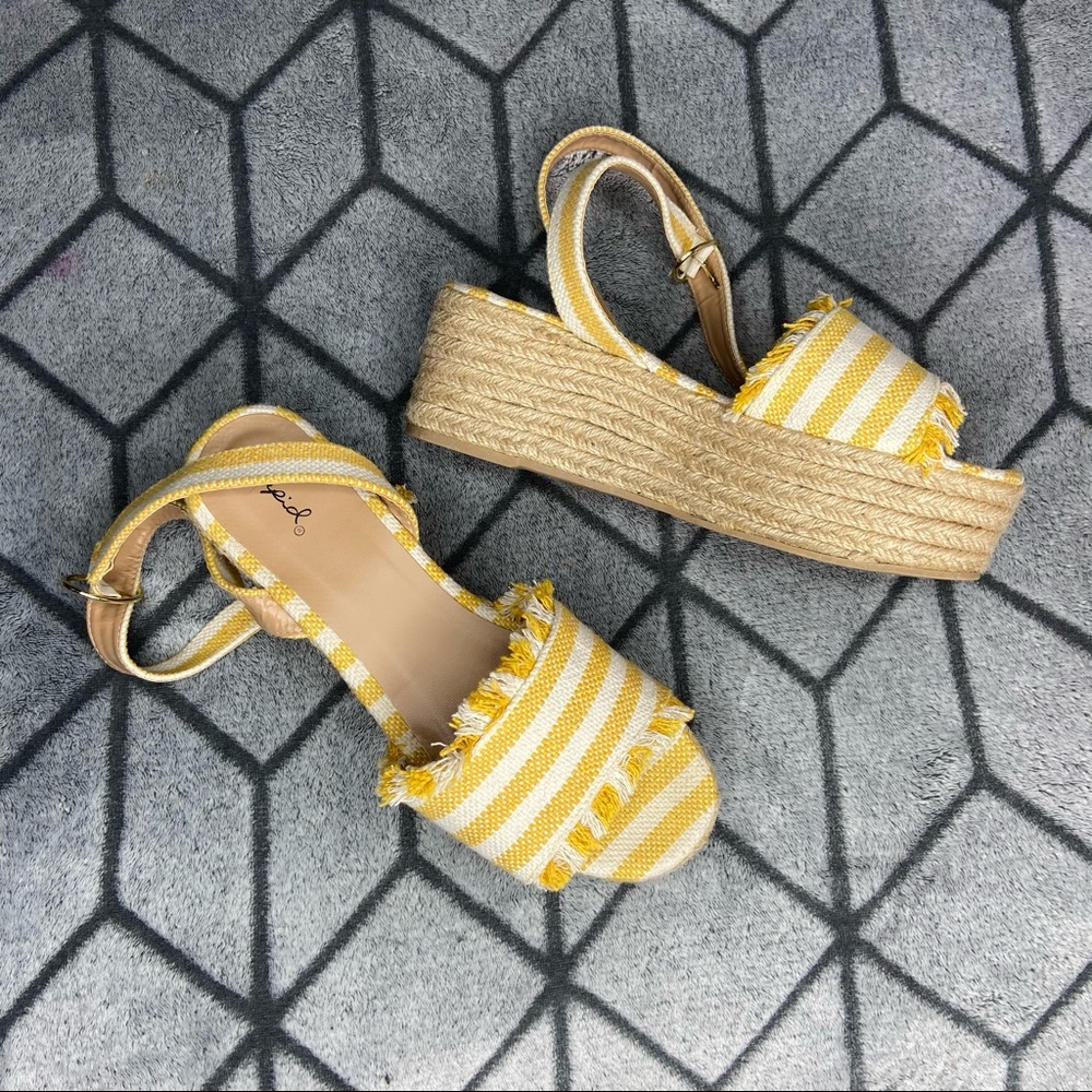 Qupid Yellow Striped Platform Boho Espadrilles